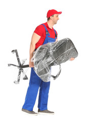 Sticker - Loader carrying furniture against white background