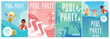 © sabelskaya - Summer pool party poster set with cartoon children and flamingo birds