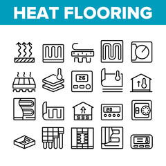 Wall Mural - Heat Flooring Device Collection Icons Set Vector. Flooring Temperature Control Regulator And Equipment For Heating Room And House Concept Linear Pictograms. Monochrome Contour Illustrations