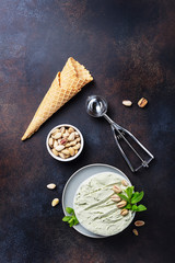 Poster - Homemade ice cream with pistachio and mint