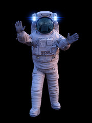 Wall Mural - astronaut waving, isolated on black background