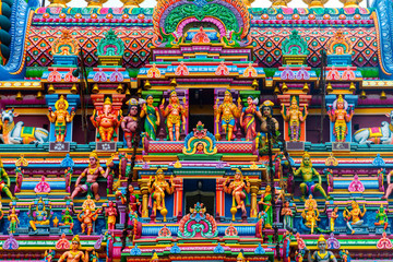 Close view of religious figures of famous Arulmigu Kapaleeswarar Temple in Chennai, India