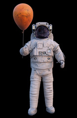 Wall Mural - astronaut with planet mars balloon isolated on black background