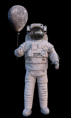 Wall Mural - astronaut with planet mercury balloon isolated on black background