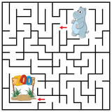 Fototapeta Dinusie - Maze or Labyrinth for Children with cartoon Hippo. Find right way to the Zoo. Answer under the layer. Square puzzle Game. Labyrinth conundrum. Education worksheet. Activity page. Logic Game for kids