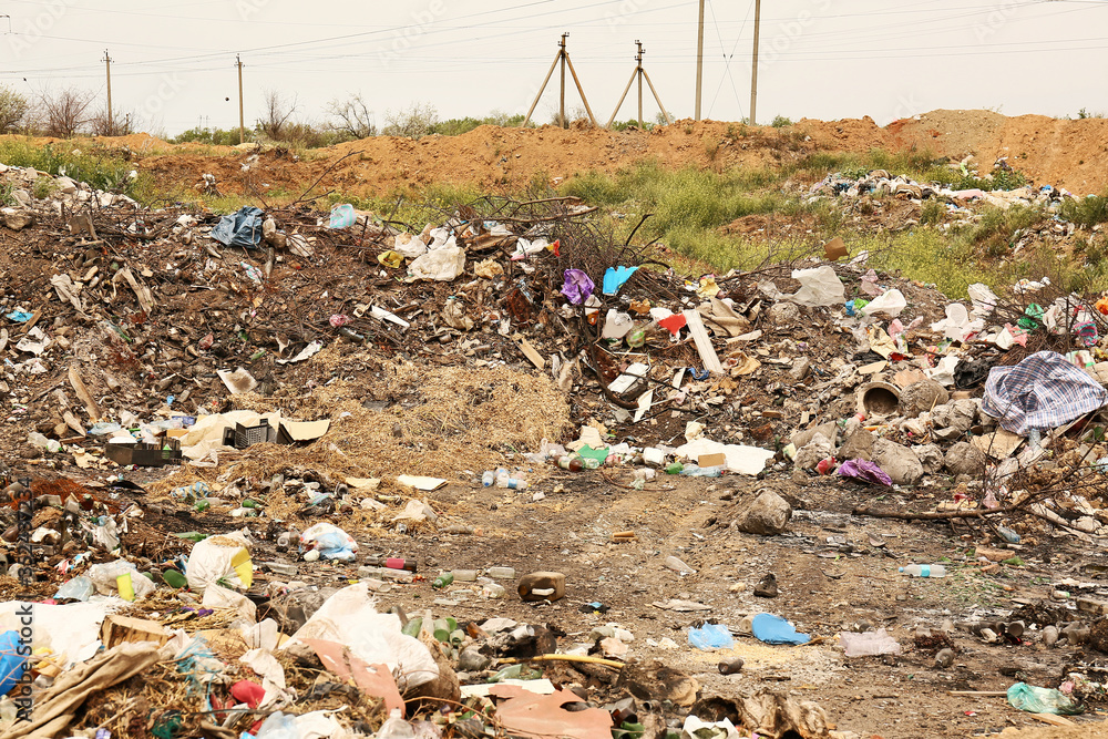 View of landfill outdoors. Concept of soil pollution