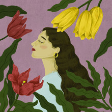Beautiful Woman Surrounded By Nature Illustration