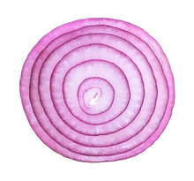 Violet Onion Slice On A White Background, Top View. Sliced Red Onion Rings.