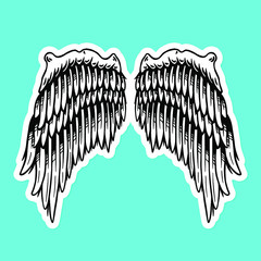 Poster - Wings outline sticker overlay with a white border vector