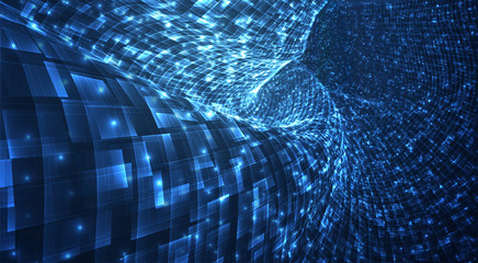 Wall Mural - vector blue stream of luminous particles and crystals, virtual data