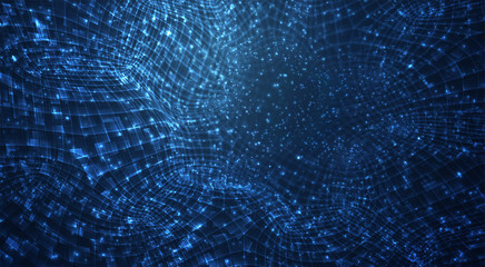 Wall Mural - vector blue stream of luminous particles and crystals, virtual data