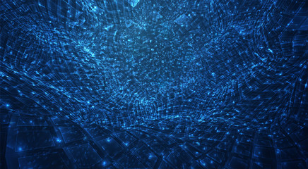 Wall Mural - vector blue stream of luminous particles and crystals, virtual data