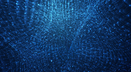 Wall Mural - vector blue stream of luminous particles and crystals, virtual data