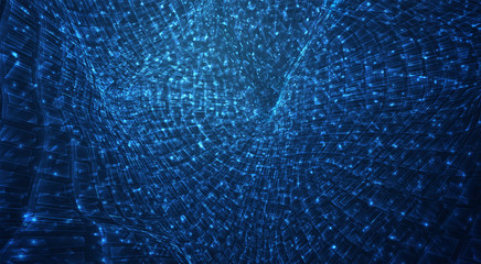 Wall Mural - vector blue stream of luminous particles and crystals, virtual data