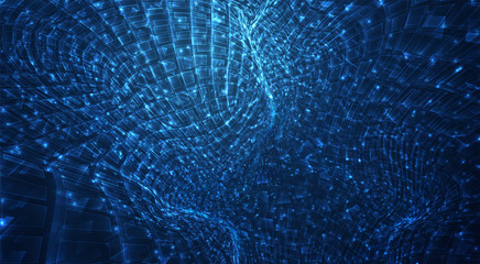 Wall Mural - vector blue stream of luminous particles and crystals, virtual data