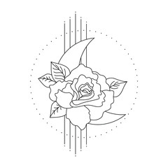 Wall Mural - Hand drawn rose - circle with flowers and leaves. Floral design good for tattoo, invitations, greeting cards, textiles, blogs, posters. Vector illustration