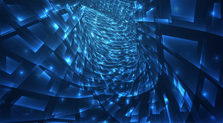 Wall Mural - vector blue stream of luminous particles and crystals, virtual data