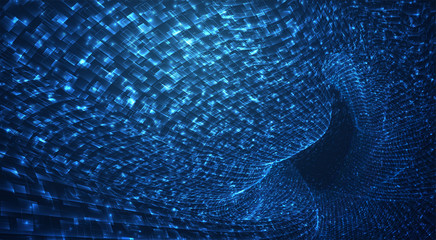 Wall Mural - vector blue stream of luminous particles and crystals, virtual data