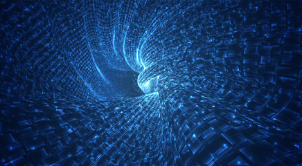 Wall Mural - vector blue stream of luminous particles and crystals, virtual data