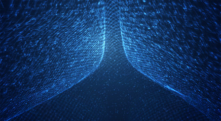Wall Mural - vector blue stream of luminous particles and crystals, virtual data