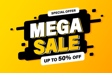 Canvas Print - Mega Sale banner, special offer and sale. Shop now or this weekend only. Up to 50 or 60 or 70 off. Discount, mega sale. Vector illustration.