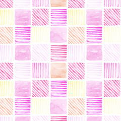 Wall Mural - Pink and yellow watercolor geometric patterned seamless background vector