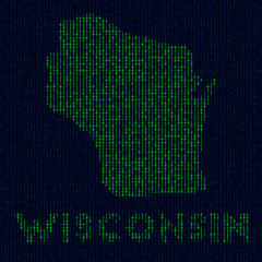 digital wisconsin logo. us state symbol in hacker style. binary code map of wisconsin with us state 