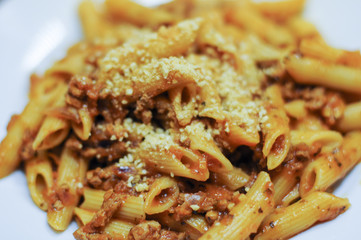 Tasty pasta bowl with parmesan.