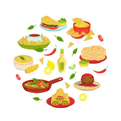 Wall Mural - Mexican Traditional Food Banner, Mexican Cuisine Takeaway Meal, Restaurant or Cafe Design Vector Illustration