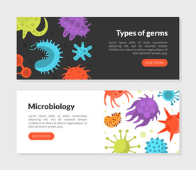 Sticker - Types of Germs, Microbiology Landing Page Template, Pathogen, Bacteria, Microorganism, Medical, Hygienic, Science Website Vector Illustration