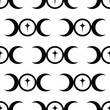 © Mara Louvain - Seamless repeating pattern of the Triple Moon symbol icon with a star at the centre.  Black and white vector illustration. Elegant fabric on light background Surface pattern design.