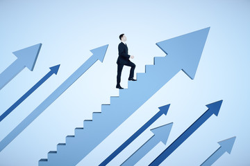 Poster - Businessman climbs stairs in form arrow