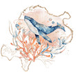 © EvgeniiasArt - Watercolor illustration of whale in blue color with floral composition isolated on white background