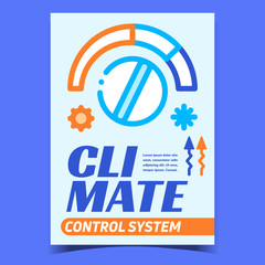 Sticker - Climate Control System Promotional Poster Vector. Conditioner Or Boiler Temperature Control Regulator For Heating Or Cooling Air Or Water Advertising Banner. Concept Layout Stylish Color Illustration