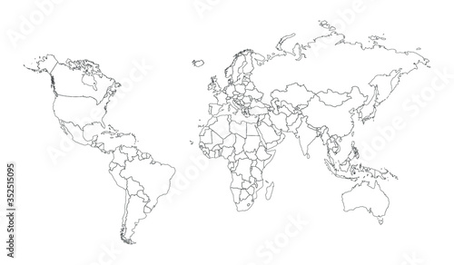 Photographie World line continent Asia country, Europe map illustration, vector isolated on w