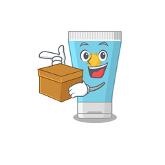 Sticker - A cheerful sunblock cream cartoon design concept having a box