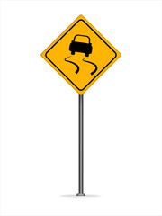 Wall Mural - Slippery road warning sign with skidding car