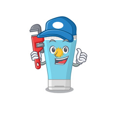 Wall Mural - cartoon character design of sunblock cream as a Plumber with tool