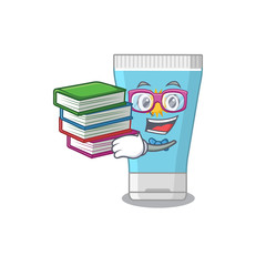 Poster - A diligent student in sunblock cream mascot design concept read many books