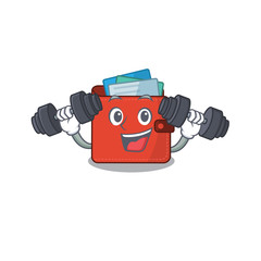 Sticker - Card wallet mascot design feels happy lift up barbells during exercise