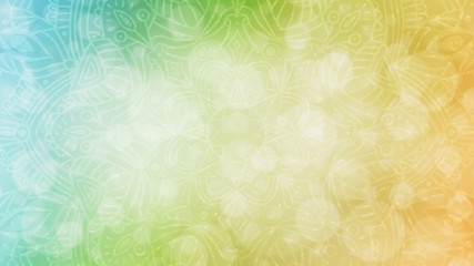 Wall Mural - Soft pastel lime green, yellow and orange textured bokeh background with mandala