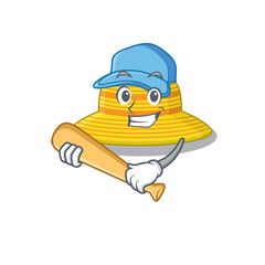 Sticker - Attractive summer hat caricature character playing baseball