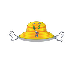 Sticker - wealthy cartoon character concept of summer hat with money eyes