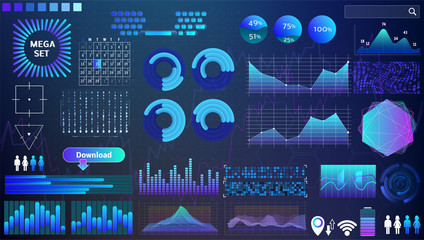 blue-violet vector HUD set in trend colors for design and device applications