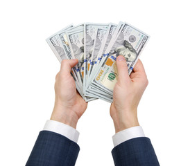 Hands with money isolated on a white