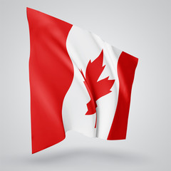 Canada, vector flag with waves and bends waving in the wind on a white background.