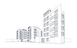Fototapeta Miasto - 3d wireframe of building. sketch design.Vector
