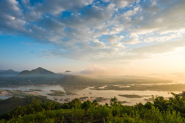 Poster - landscape of Mekong River on sunrise at Phu Lam Duan view point