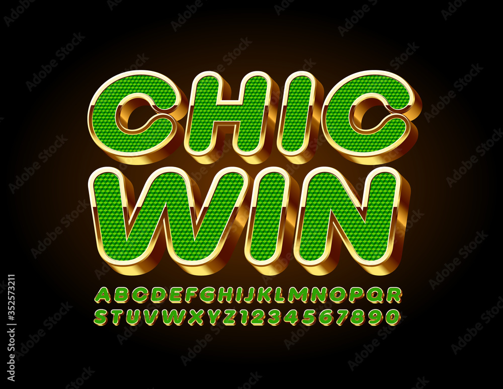 Win Letters Design Vector premium sign Chic Win. Textured Green and Gold Font. Luxury ...