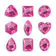 Gems of different shapes. Set of pink crystals. Jewelry.